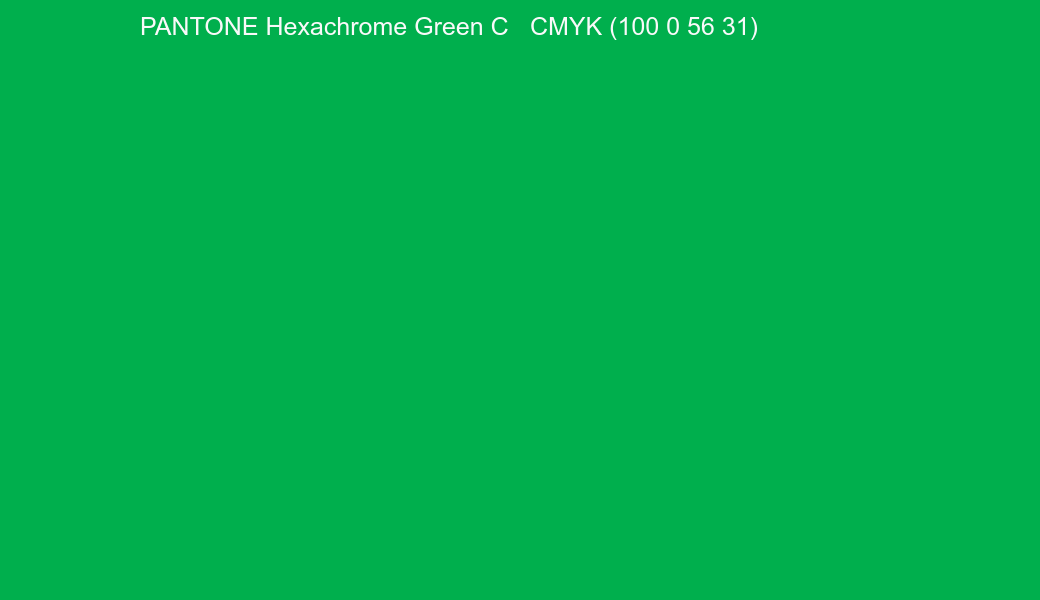 Color PANTONE Hexachrome Green C to CMYK (100 0 56 31) converter Color PANTONE Hexachrome Green C to CMYK (100 0 56 31) converter