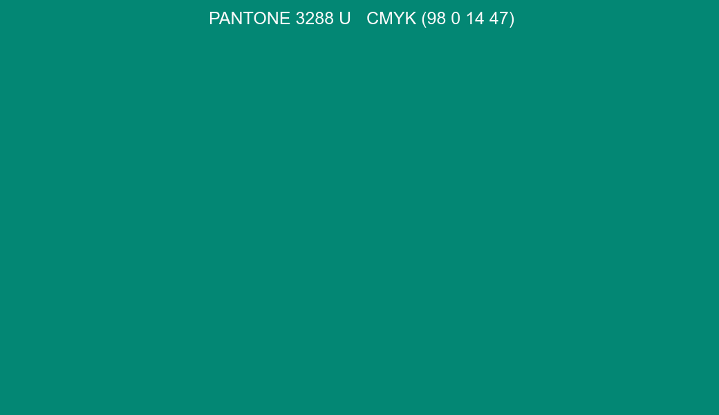 Color PANTONE 3288 U to CMYK (98 0 14 47) converter Color PANTONE 3288 U to CMYK (98 0 14 47) converter