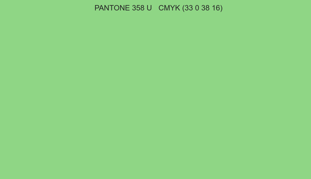 Color PANTONE 358 U to CMYK (33 0 38 16) converter Color PANTONE 358 U to CMYK (33 0 38 16) converter