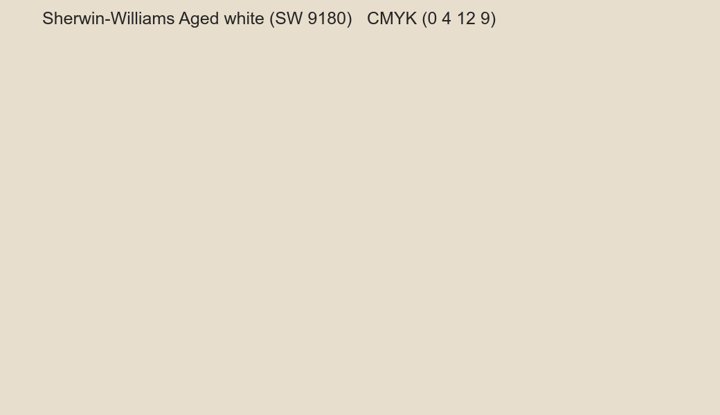 Color Sherwin-Williams Aged white (SW 9180) to CMYK (0 4 12 9) converter Color Sherwin-Williams Aged white (SW 9180) to CMYK (0 4 12 9) converter