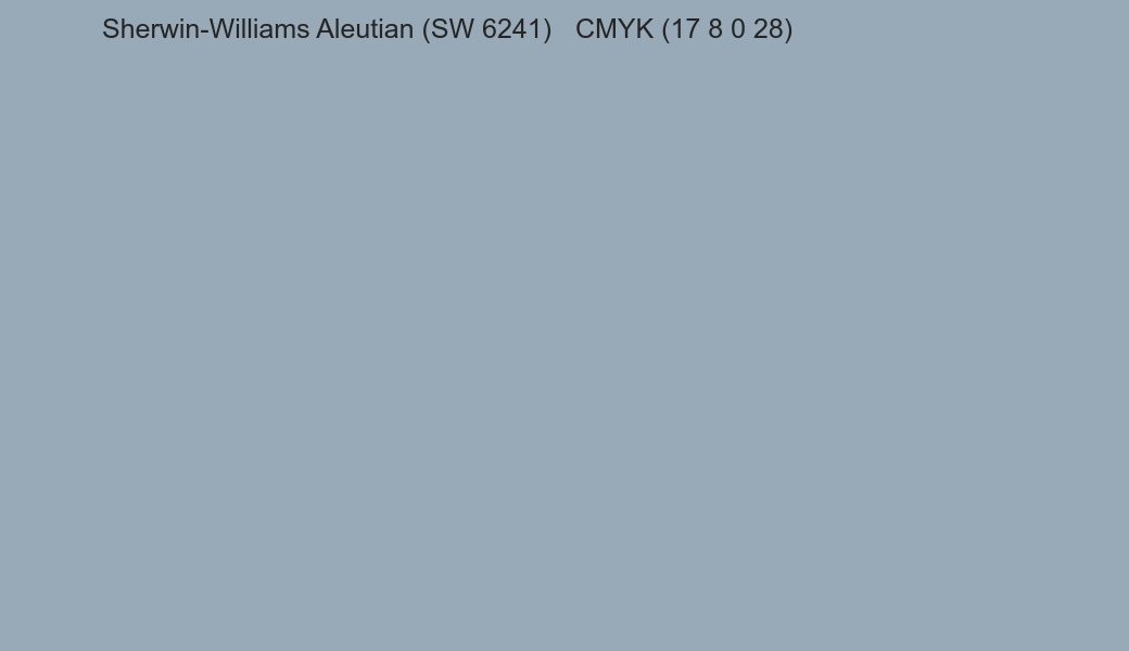 Color Sherwin-Williams Aleutian (SW 6241) to CMYK (17 8 0 28) converter Color Sherwin-Williams Aleutian (SW 6241) to CMYK (17 8 0 28) converter
