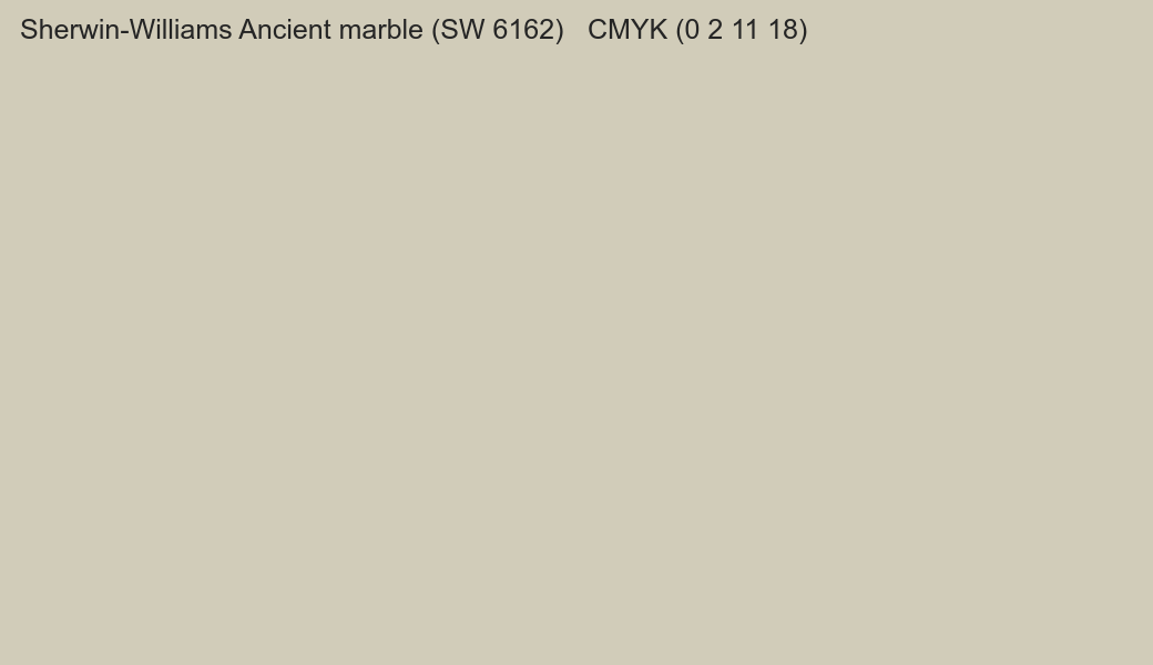 Color Sherwin-Williams Ancient marble (SW 6162) to CMYK (0 2 11 18) converter Color Sherwin-Williams Ancient marble (SW 6162) to CMYK (0 2 11 18) converter