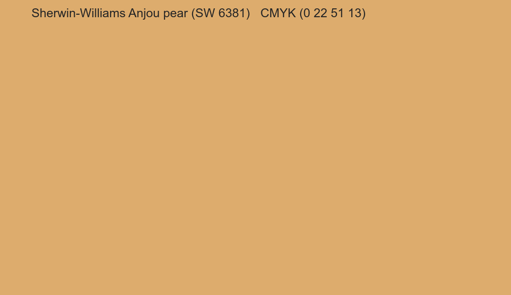 Color Sherwin-Williams Anjou pear (SW 6381) to CMYK (0 22 51 13) converter Color Sherwin-Williams Anjou pear (SW 6381) to CMYK (0 22 51 13) converter