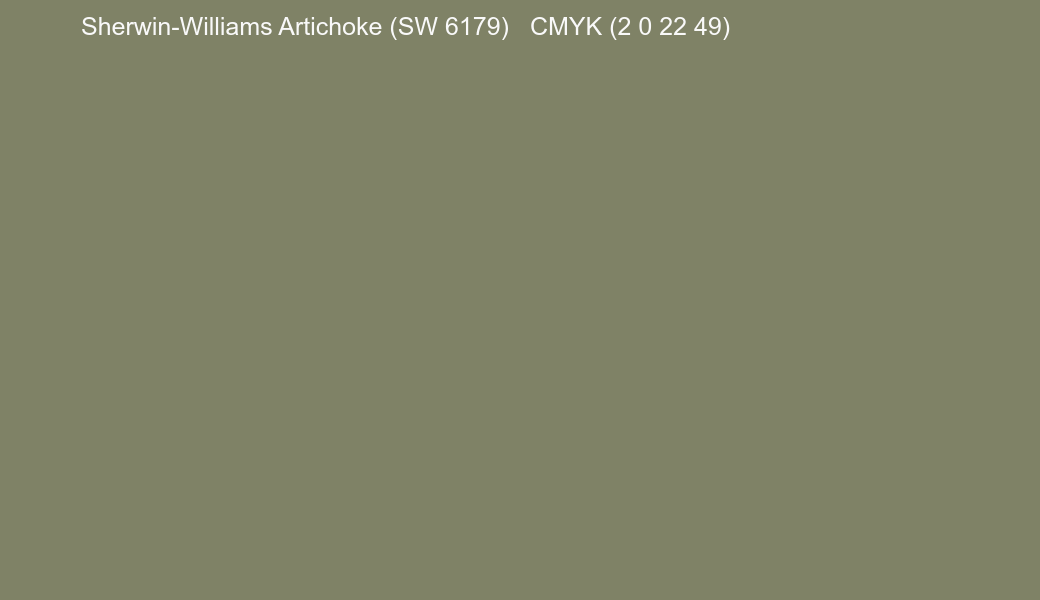 Color Sherwin-Williams Artichoke (SW 6179) to CMYK (2 0 22 49) converter Color Sherwin-Williams Artichoke (SW 6179) to CMYK (2 0 22 49) converter