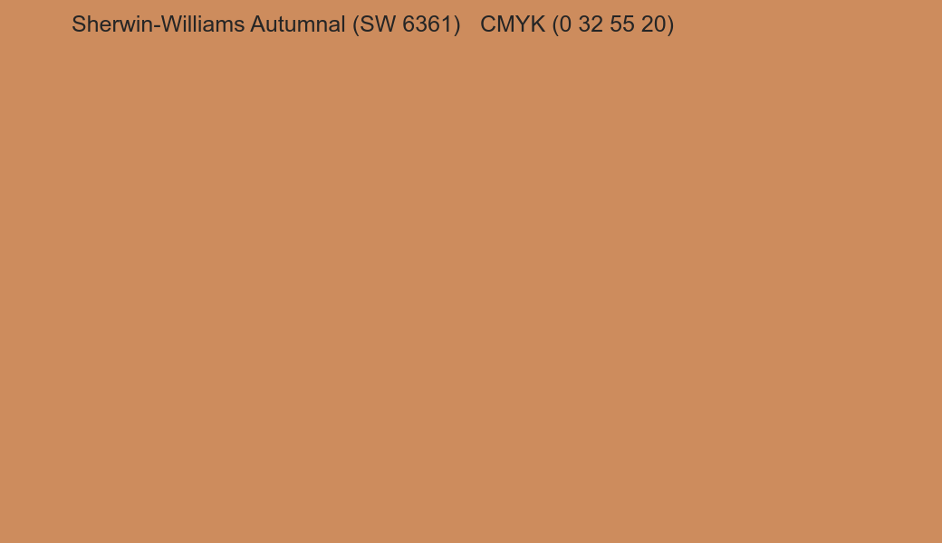 Color Sherwin-Williams Autumnal (SW 6361) to CMYK (0 32 55 20) converter Color Sherwin-Williams Autumnal (SW 6361) to CMYK (0 32 55 20) converter