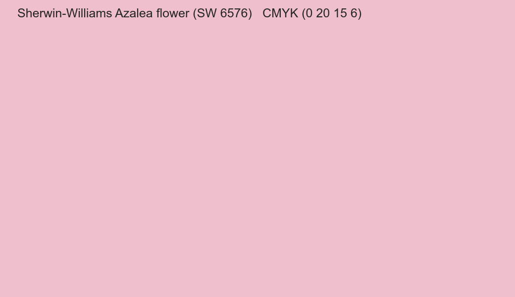 Color Sherwin-Williams Azalea flower (SW 6576) to CMYK (0 20 15 6) converter Color Sherwin-Williams Azalea flower (SW 6576) to CMYK (0 20 15 6) converter