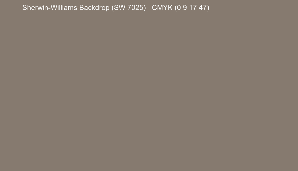 Color Sherwin-Williams Backdrop (SW 7025) to CMYK (0 9 17 47) converter Color Sherwin-Williams Backdrop (SW 7025) to CMYK (0 9 17 47) converter
