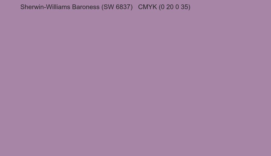 Color Sherwin-Williams Baroness (SW 6837) to CMYK (0 20 0 35) converter Color Sherwin-Williams Baroness (SW 6837) to CMYK (0 20 0 35) converter