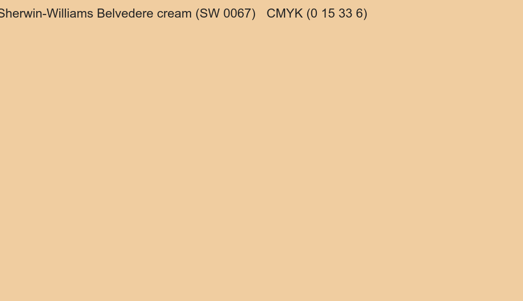 Color Sherwin-Williams Belvedere cream (SW 0067) to CMYK (0 15 33 6) converter Color Sherwin-Williams Belvedere cream (SW 0067) to CMYK (0 15 33 6) converter
