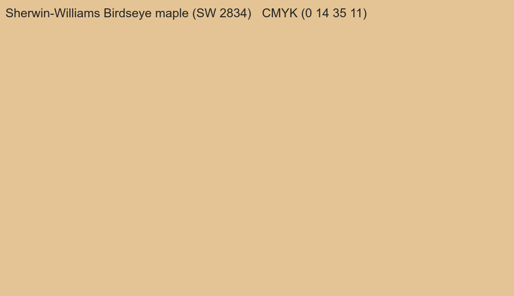 Color Sherwin-Williams Birdseye maple (SW 2834) to CMYK (0 14 35 11) converter Color Sherwin-Williams Birdseye maple (SW 2834) to CMYK (0 14 35 11) converter
