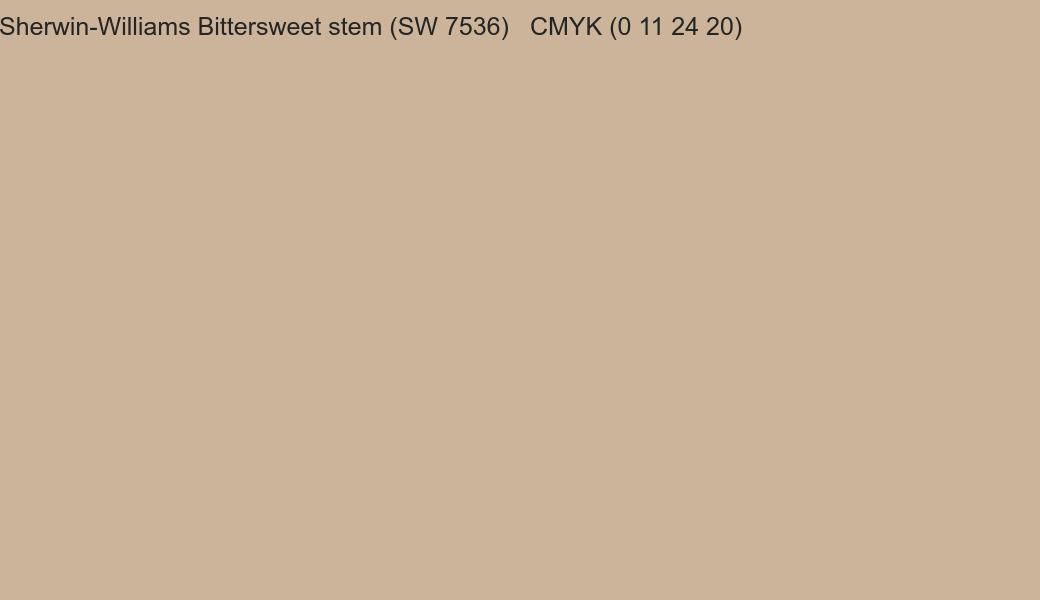 Color Sherwin-Williams Bittersweet stem (SW 7536) to CMYK (0 11 24 20) converter Color Sherwin-Williams Bittersweet stem (SW 7536) to CMYK (0 11 24 20) converter