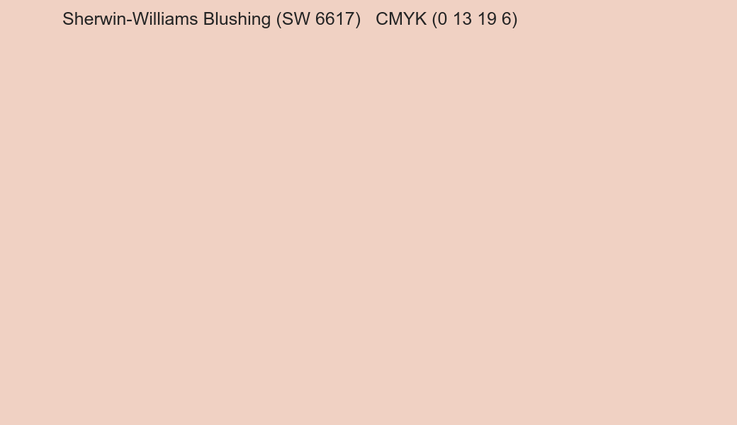 Color Sherwin-Williams Blushing (SW 6617) to CMYK (0 13 19 6) converter Color Sherwin-Williams Blushing (SW 6617) to CMYK (0 13 19 6) converter