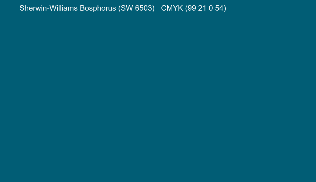 Color Sherwin-Williams Bosphorus (SW 6503) to CMYK (99 21 0 54) converter Color Sherwin-Williams Bosphorus (SW 6503) to CMYK (99 21 0 54) converter