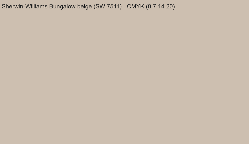 Color Sherwin-Williams Bungalow beige (SW 7511) to CMYK (0 7 14 20) converter Color Sherwin-Williams Bungalow beige (SW 7511) to CMYK (0 7 14 20) converter