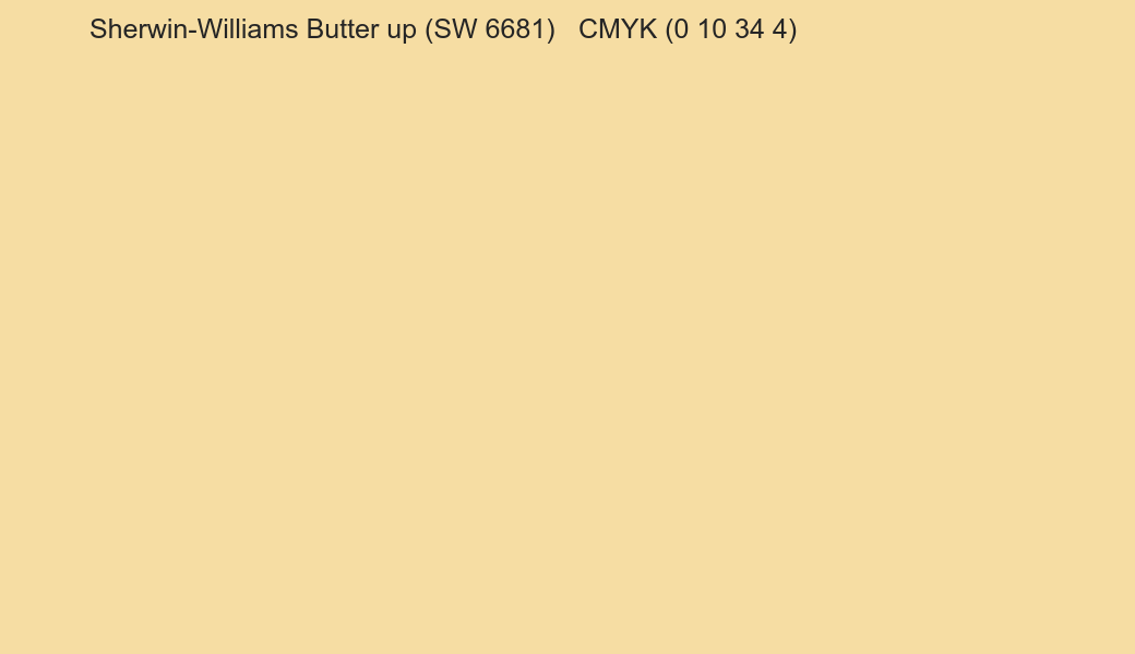 Color Sherwin-Williams Butter up (SW 6681) to CMYK (0 10 34 4) converter Color Sherwin-Williams Butter up (SW 6681) to CMYK (0 10 34 4) converter