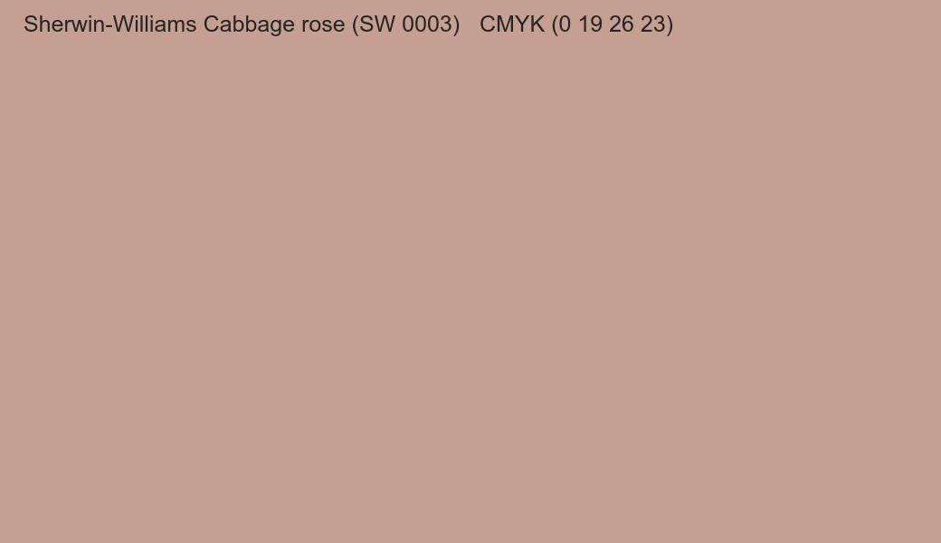 Color Sherwin-Williams Cabbage rose (SW 0003) to CMYK (0 19 26 23) converter Color Sherwin-Williams Cabbage rose (SW 0003) to CMYK (0 19 26 23) converter