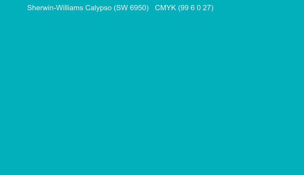 Color Sherwin-Williams Calypso (SW 6950) to CMYK (99 6 0 27) converter Color Sherwin-Williams Calypso (SW 6950) to CMYK (99 6 0 27) converter