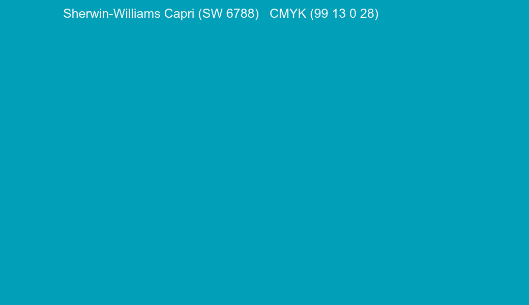 Color Sherwin-Williams Capri (SW 6788) to CMYK (99 13 0 28) converter Color Sherwin-Williams Capri (SW 6788) to CMYK (99 13 0 28) converter