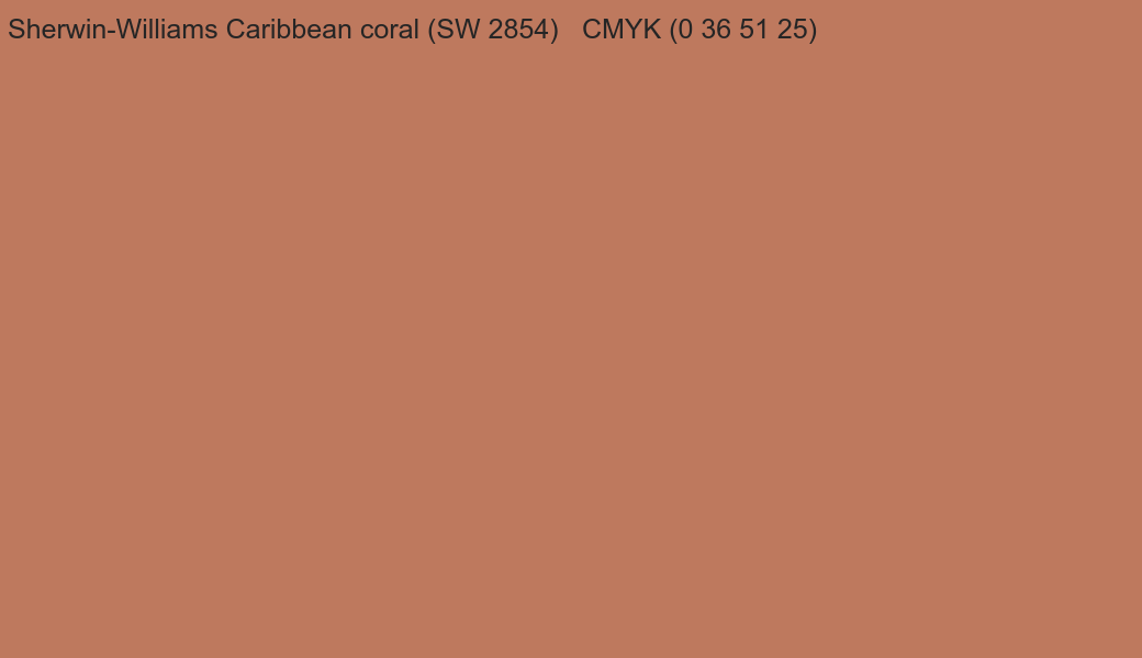 Color Sherwin-Williams Caribbean coral (SW 2854) to CMYK (0 36 51 25) converter Color Sherwin-Williams Caribbean coral (SW 2854) to CMYK (0 36 51 25) converter