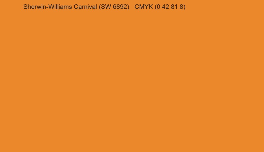 Color Sherwin-Williams Carnival (SW 6892) to CMYK (0 42 81 8) converter Color Sherwin-Williams Carnival (SW 6892) to CMYK (0 42 81 8) converter