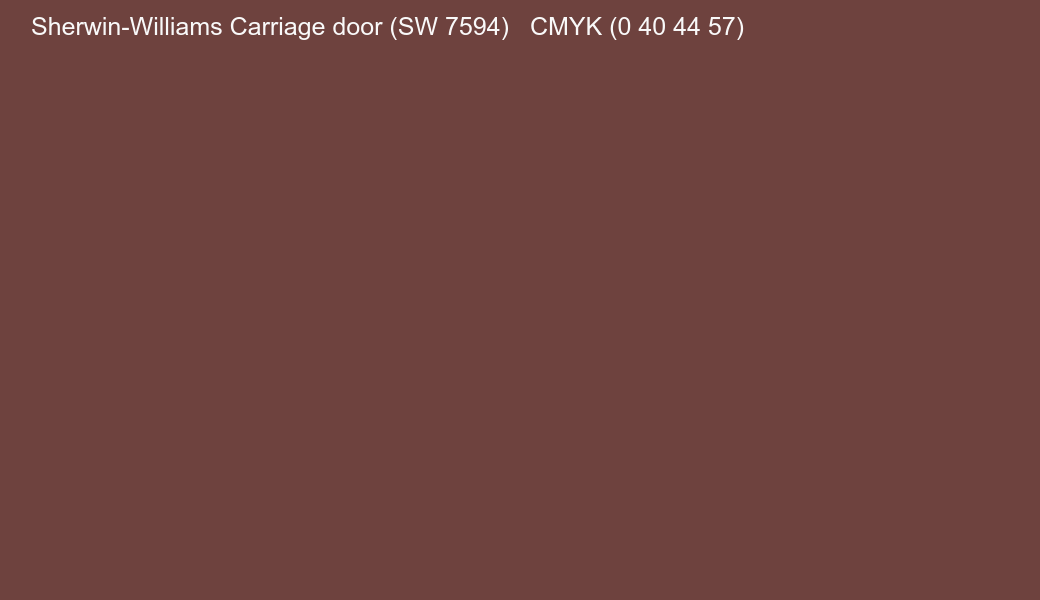 Color Sherwin-Williams Carriage door (SW 7594) to CMYK (0 40 44 57) converter Color Sherwin-Williams Carriage door (SW 7594) to CMYK (0 40 44 57) converter