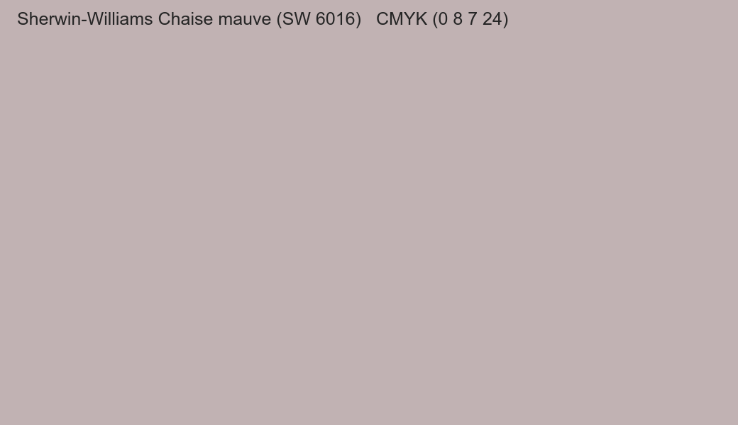 Color Sherwin-Williams Chaise mauve (SW 6016) to CMYK (0 8 7 24) converter Color Sherwin-Williams Chaise mauve (SW 6016) to CMYK (0 8 7 24) converter