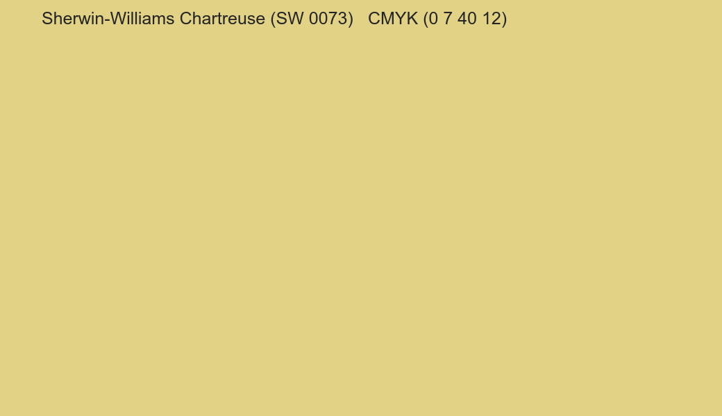 Color Sherwin-Williams Chartreuse (SW 0073) to CMYK (0 7 40 12) converter Color Sherwin-Williams Chartreuse (SW 0073) to CMYK (0 7 40 12) converter