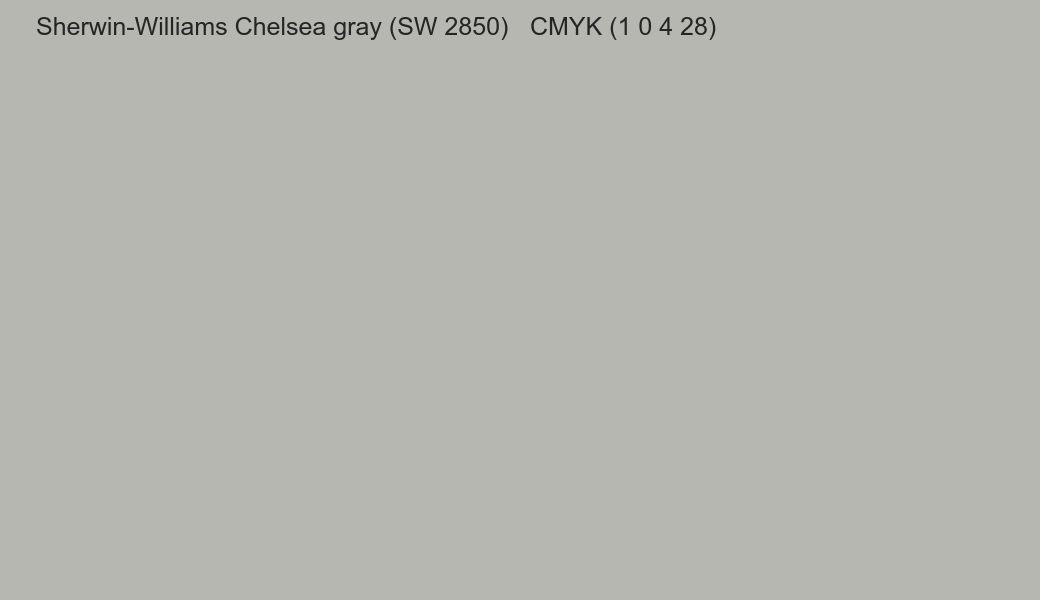 Color Sherwin-Williams Chelsea gray (SW 2850) to CMYK (1 0 4 28) converter Color Sherwin-Williams Chelsea gray (SW 2850) to CMYK (1 0 4 28) converter