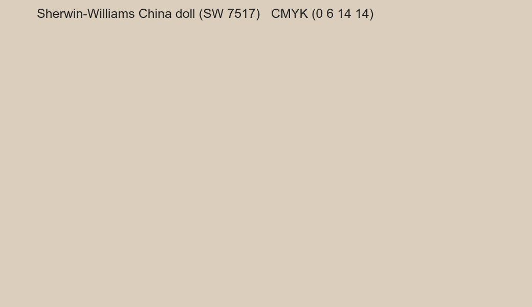 Color Sherwin-Williams China doll (SW 7517) to CMYK (0 6 14 14) converter Color Sherwin-Williams China doll (SW 7517) to CMYK (0 6 14 14) converter
