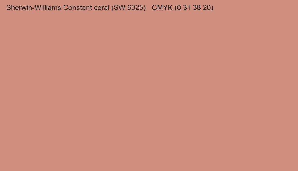 Color Sherwin-Williams Constant coral (SW 6325) to CMYK (0 31 38 20) converter Color Sherwin-Williams Constant coral (SW 6325) to CMYK (0 31 38 20) converter