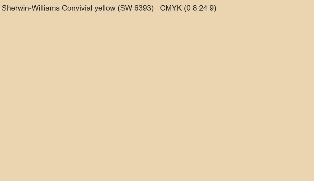 Color Sherwin-Williams Convivial yellow (SW 6393) to CMYK (0 8 24 9) converter Color Sherwin-Williams Convivial yellow (SW 6393) to CMYK (0 8 24 9) converter