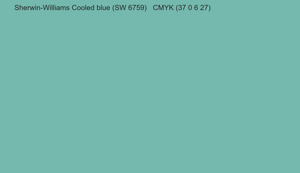Color Sherwin-Williams Cooled blue (SW 6759) to CMYK (37 0 6 27) converter Color Sherwin-Williams Cooled blue (SW 6759) to CMYK (37 0 6 27) converter