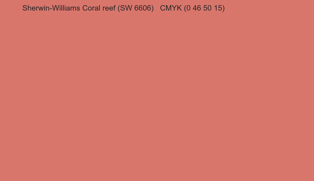 Color Sherwin-Williams Coral reef (SW 6606) to CMYK (0 46 50 15) converter Color Sherwin-Williams Coral reef (SW 6606) to CMYK (0 46 50 15) converter