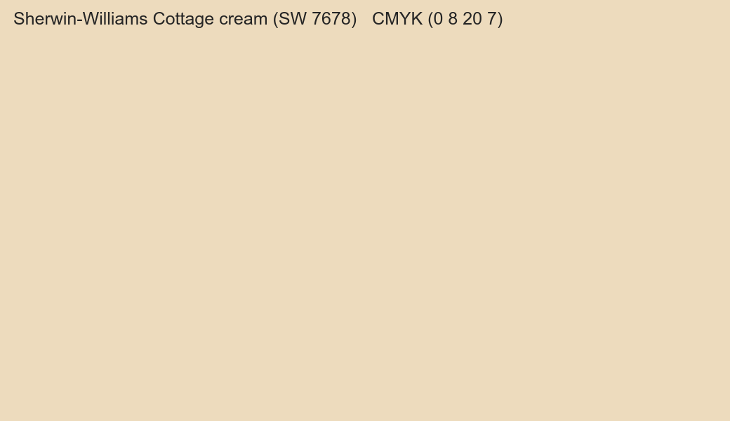 Color Sherwin-Williams Cottage cream (SW 7678) to CMYK (0 8 20 7) converter Color Sherwin-Williams Cottage cream (SW 7678) to CMYK (0 8 20 7) converter