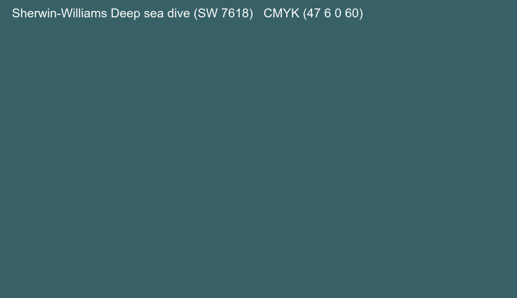 Color Sherwin-Williams Deep sea dive (SW 7618) to CMYK (47 6 0 60) converter Color Sherwin-Williams Deep sea dive (SW 7618) to CMYK (47 6 0 60) converter