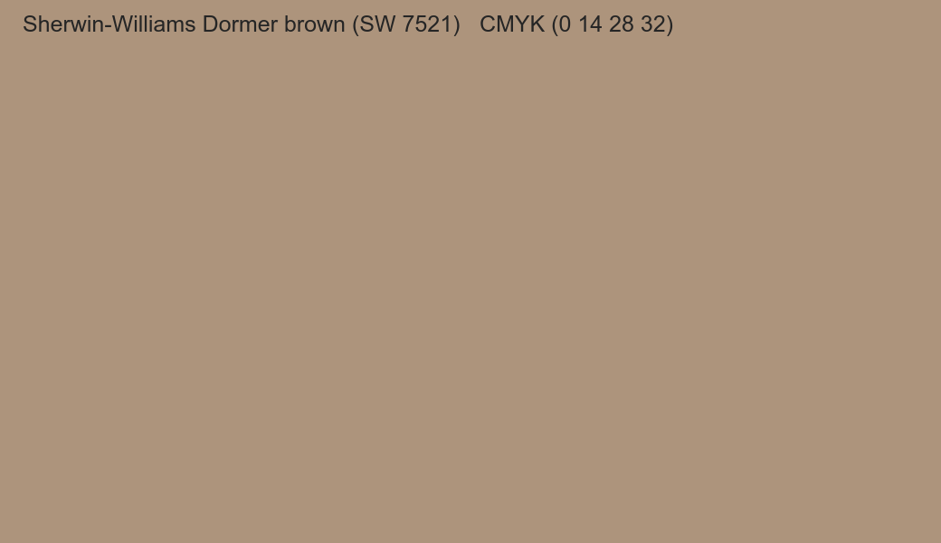 Color Sherwin-Williams Dormer brown (SW 7521) to CMYK (0 14 28 32) converter Color Sherwin-Williams Dormer brown (SW 7521) to CMYK (0 14 28 32) converter
