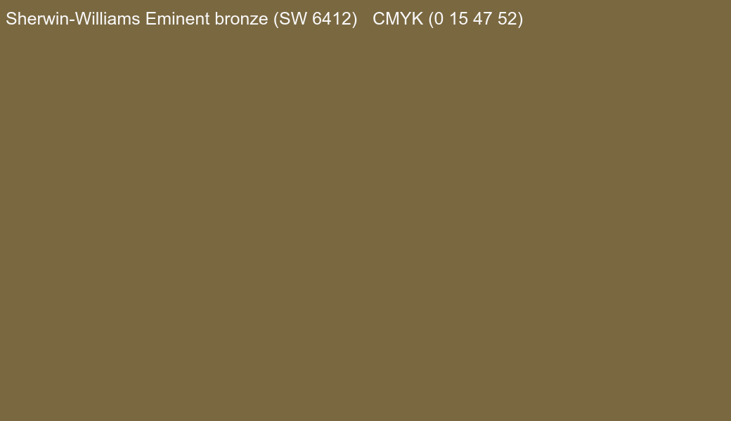 Color Sherwin-Williams Eminent bronze (SW 6412) to CMYK (0 15 47 52) converter Color Sherwin-Williams Eminent bronze (SW 6412) to CMYK (0 15 47 52) converter