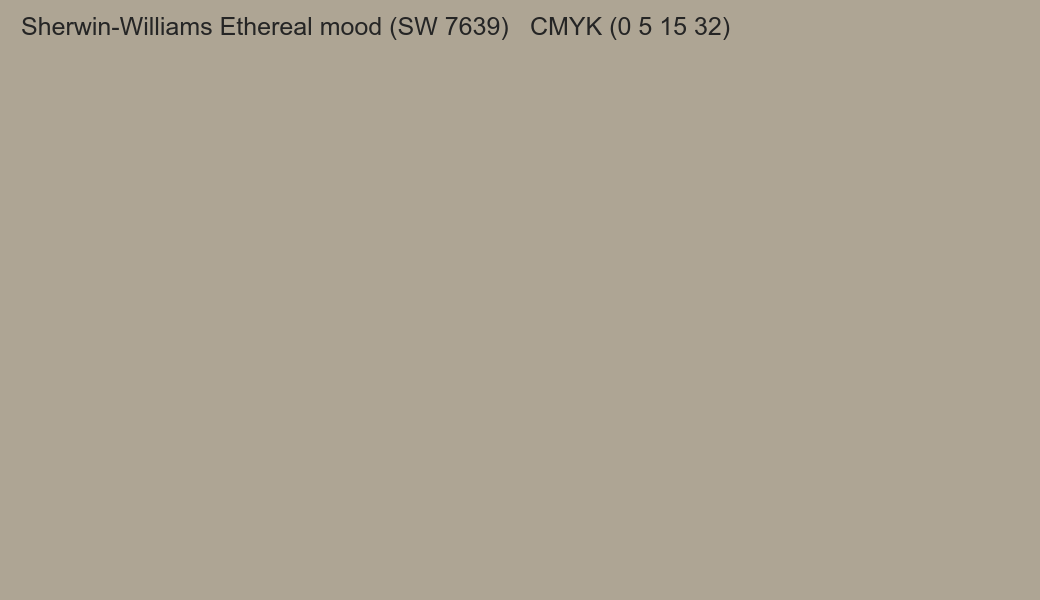 Color Sherwin-Williams Ethereal mood (SW 7639) to CMYK (0 5 15 32) converter Color Sherwin-Williams Ethereal mood (SW 7639) to CMYK (0 5 15 32) converter