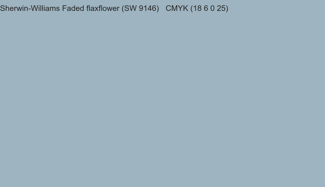 Color Sherwin-Williams Faded flaxflower (SW 9146) to CMYK (18 6 0 25) converter Color Sherwin-Williams Faded flaxflower (SW 9146) to CMYK (18 6 0 25) converter