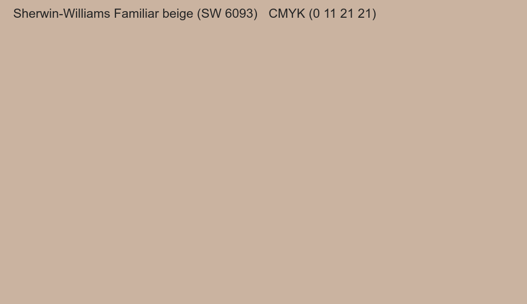 Color Sherwin-Williams Familiar beige (SW 6093) to CMYK (0 11 21 21) converter Color Sherwin-Williams Familiar beige (SW 6093) to CMYK (0 11 21 21) converter