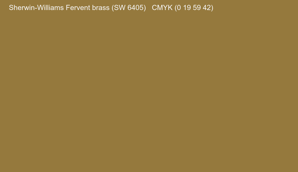 Color Sherwin-Williams Fervent brass (SW 6405) to CMYK (0 19 59 42) converter Color Sherwin-Williams Fervent brass (SW 6405) to CMYK (0 19 59 42) converter