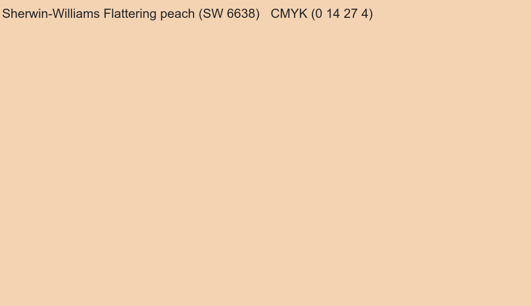 Color Sherwin-Williams Flattering peach (SW 6638) to CMYK (0 14 27 4) converter Color Sherwin-Williams Flattering peach (SW 6638) to CMYK (0 14 27 4) converter
