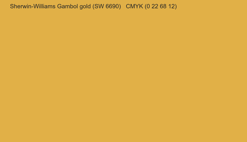 Color Sherwin-Williams Gambol gold (SW 6690) to CMYK (0 22 68 12) converter Color Sherwin-Williams Gambol gold (SW 6690) to CMYK (0 22 68 12) converter