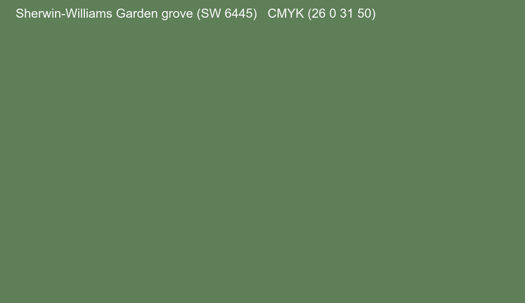 Color Sherwin-Williams Garden grove (SW 6445) to CMYK (26 0 31 50) converter Color Sherwin-Williams Garden grove (SW 6445) to CMYK (26 0 31 50) converter