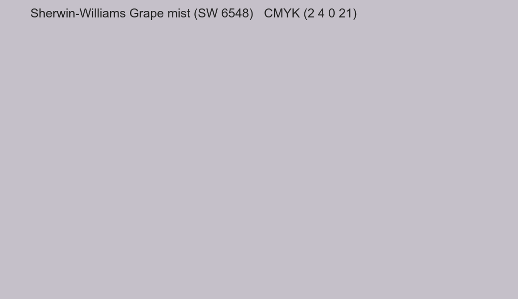 Color Sherwin-Williams Grape mist (SW 6548) to CMYK (2 4 0 21) converter Color Sherwin-Williams Grape mist (SW 6548) to CMYK (2 4 0 21) converter