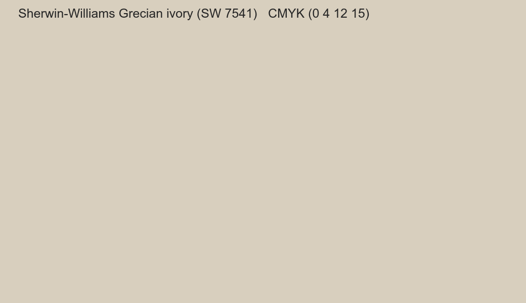Color Sherwin-Williams Grecian ivory (SW 7541) to CMYK (0 4 12 15) converter Color Sherwin-Williams Grecian ivory (SW 7541) to CMYK (0 4 12 15) converter