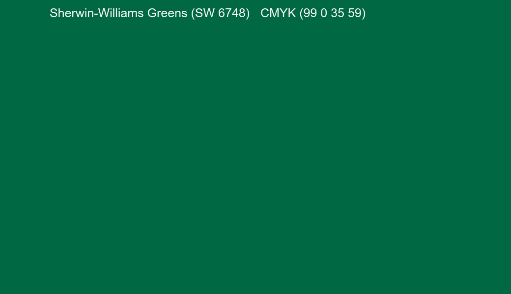 Color Sherwin-Williams Greens (SW 6748) to CMYK (99 0 35 59) converter Color Sherwin-Williams Greens (SW 6748) to CMYK (99 0 35 59) converter