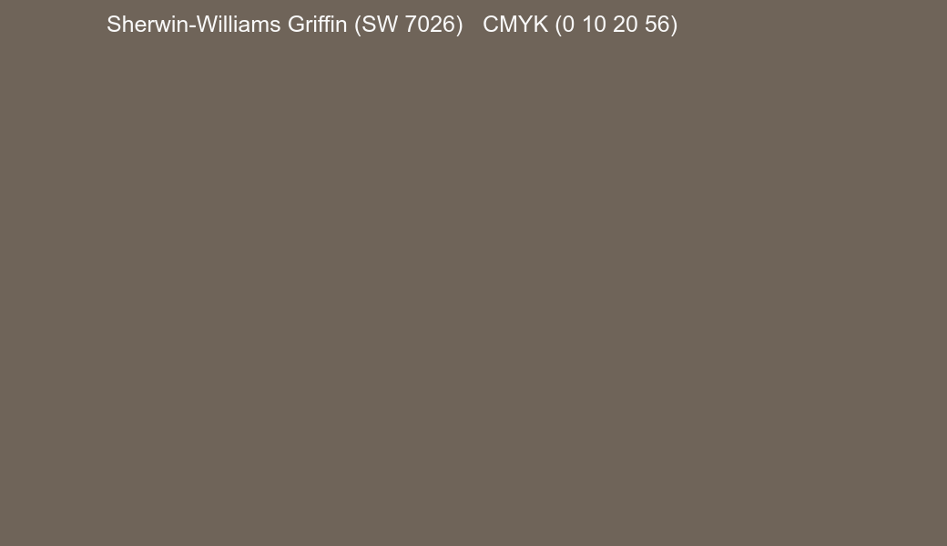 Color Sherwin-Williams Griffin (SW 7026) to CMYK (0 10 20 56) converter Color Sherwin-Williams Griffin (SW 7026) to CMYK (0 10 20 56) converter