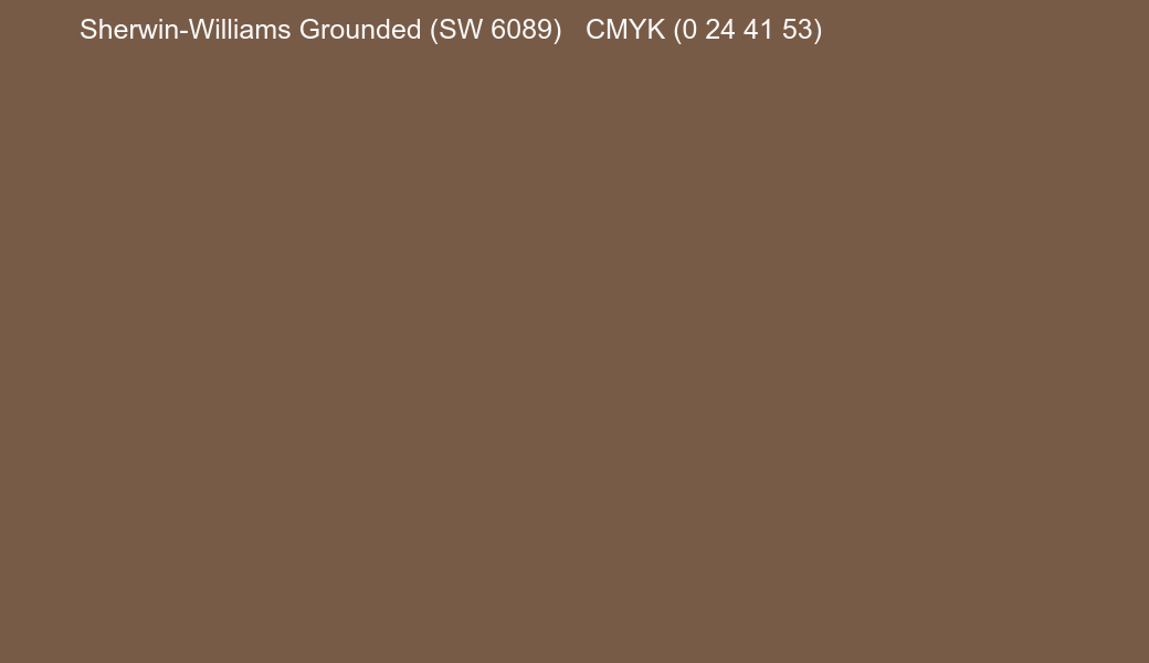 Color Sherwin-Williams Grounded (SW 6089) to CMYK (0 24 41 53) converter Color Sherwin-Williams Grounded (SW 6089) to CMYK (0 24 41 53) converter