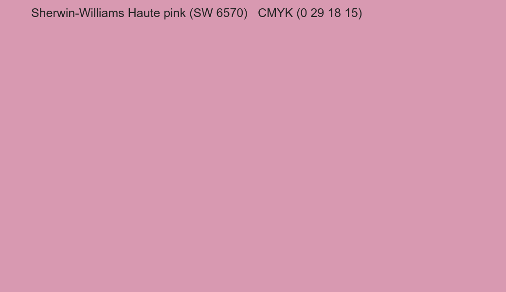 Color Sherwin-Williams Haute pink (SW 6570) to CMYK (0 29 18 15) converter Color Sherwin-Williams Haute pink (SW 6570) to CMYK (0 29 18 15) converter